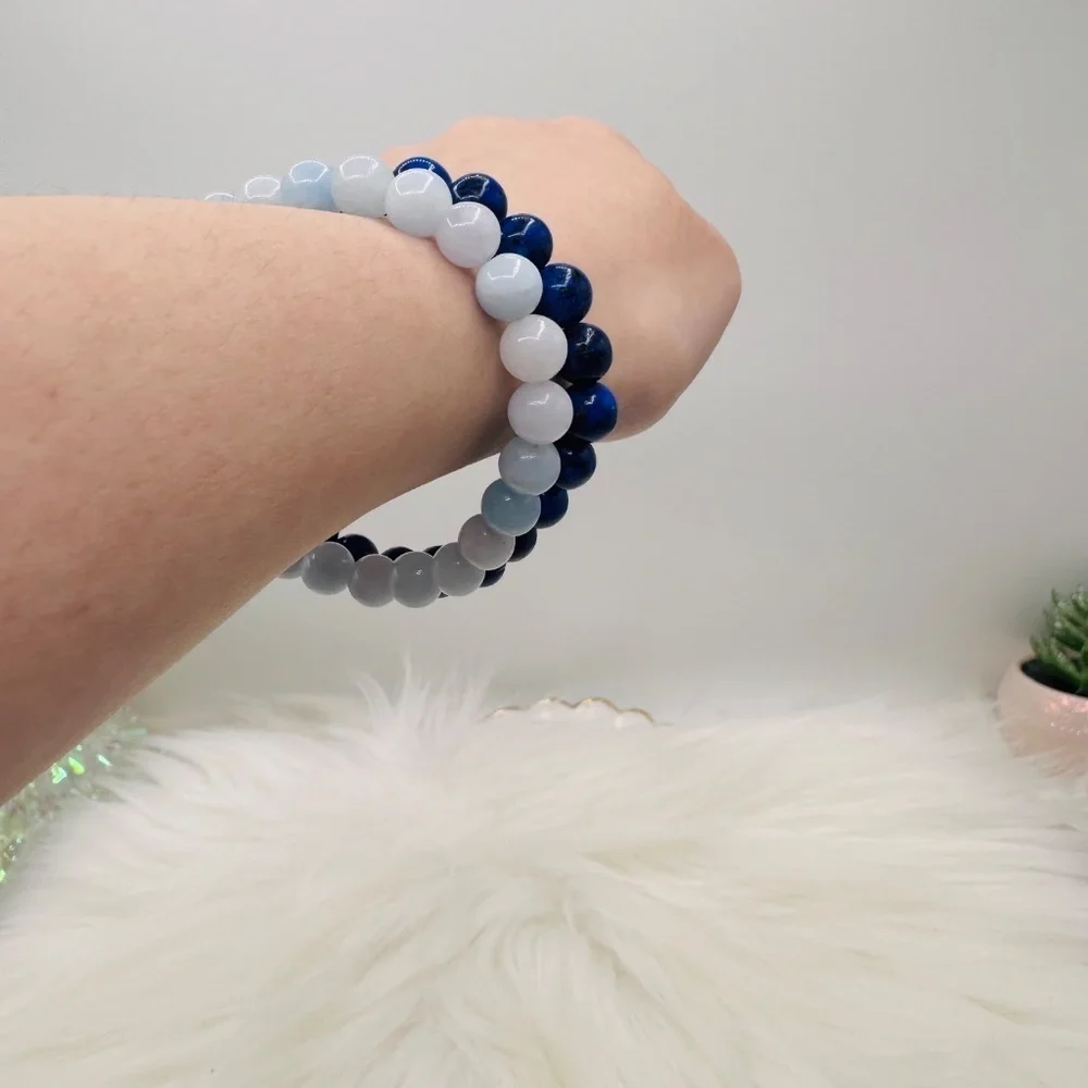 Double Blue Beaded 8mm Beads Bracelet